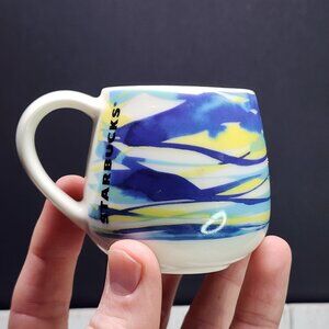 Starbucks Espresso Demi Cup Mug Spring Watercolor Blue Yellow Green 3 oz